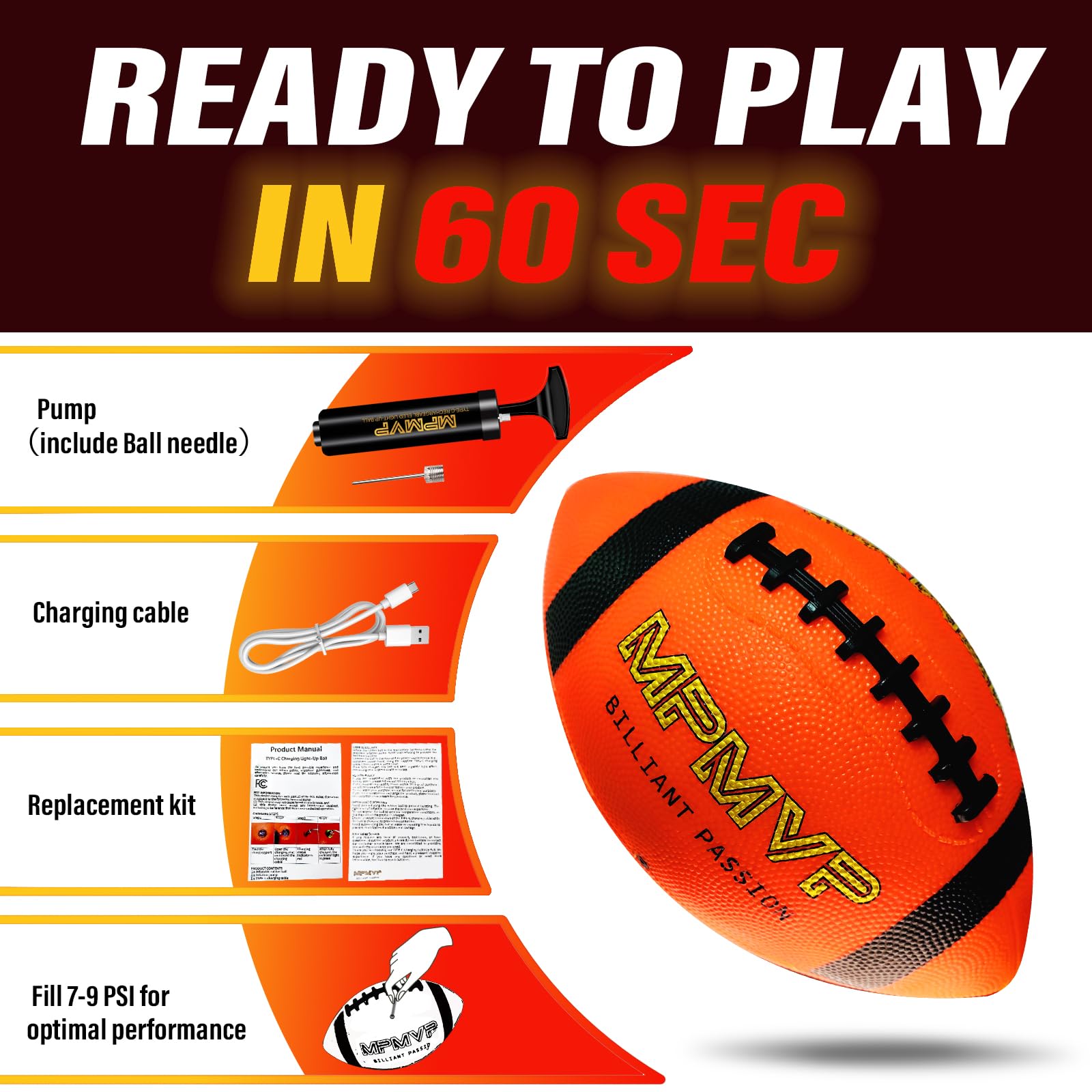 Glow in The Dark Football, Light Up LED Football Size 6, USB Rechargeable, Cool Outdoor Sports Boy Toys for Night Games, Birthday Gifts for Kids & Teens Age 6–12