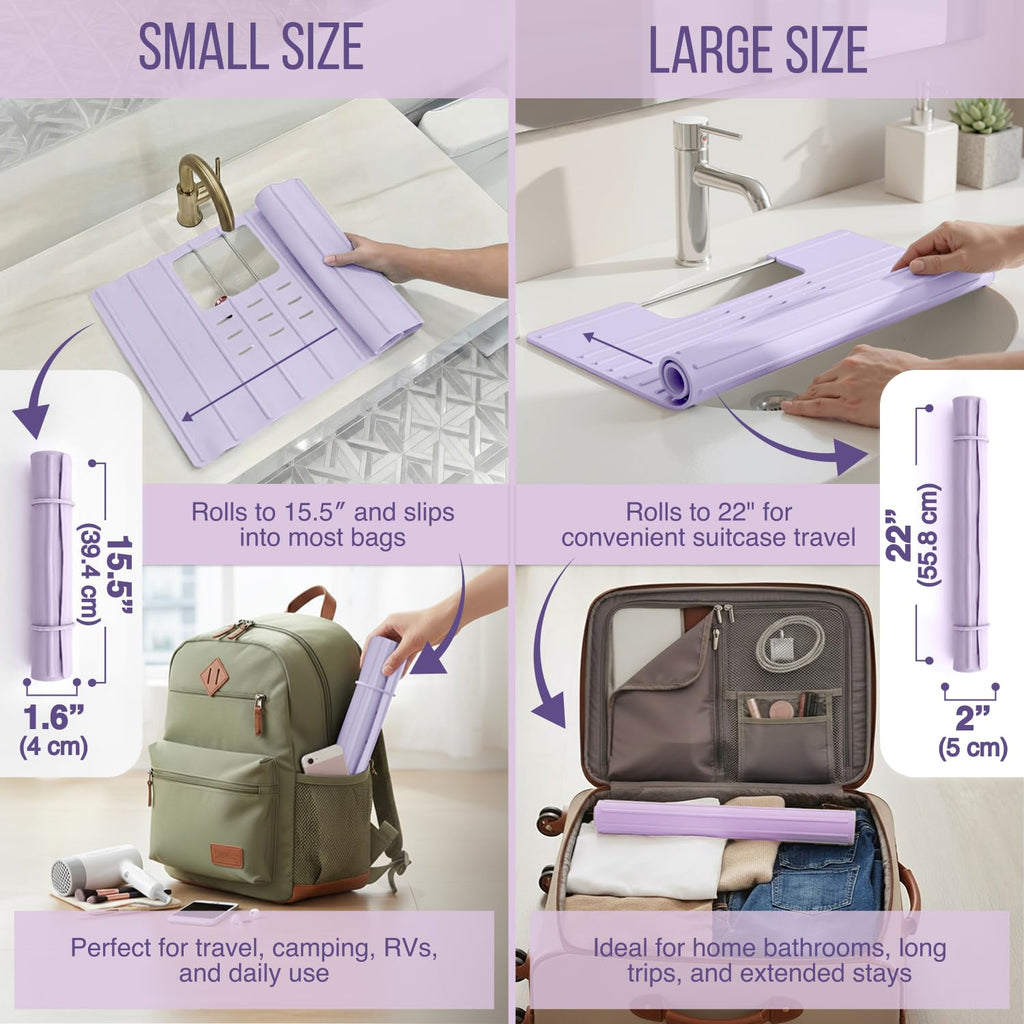 Maplefield Bathroom Sink Cover for Counter Space, Heat Resistant Silicone Sink Mat for Your Beauty Routine, Small Bathroom Space Saver Sink Cover for Makeup (Beige Large, 22" x 15" x 2" Inches)