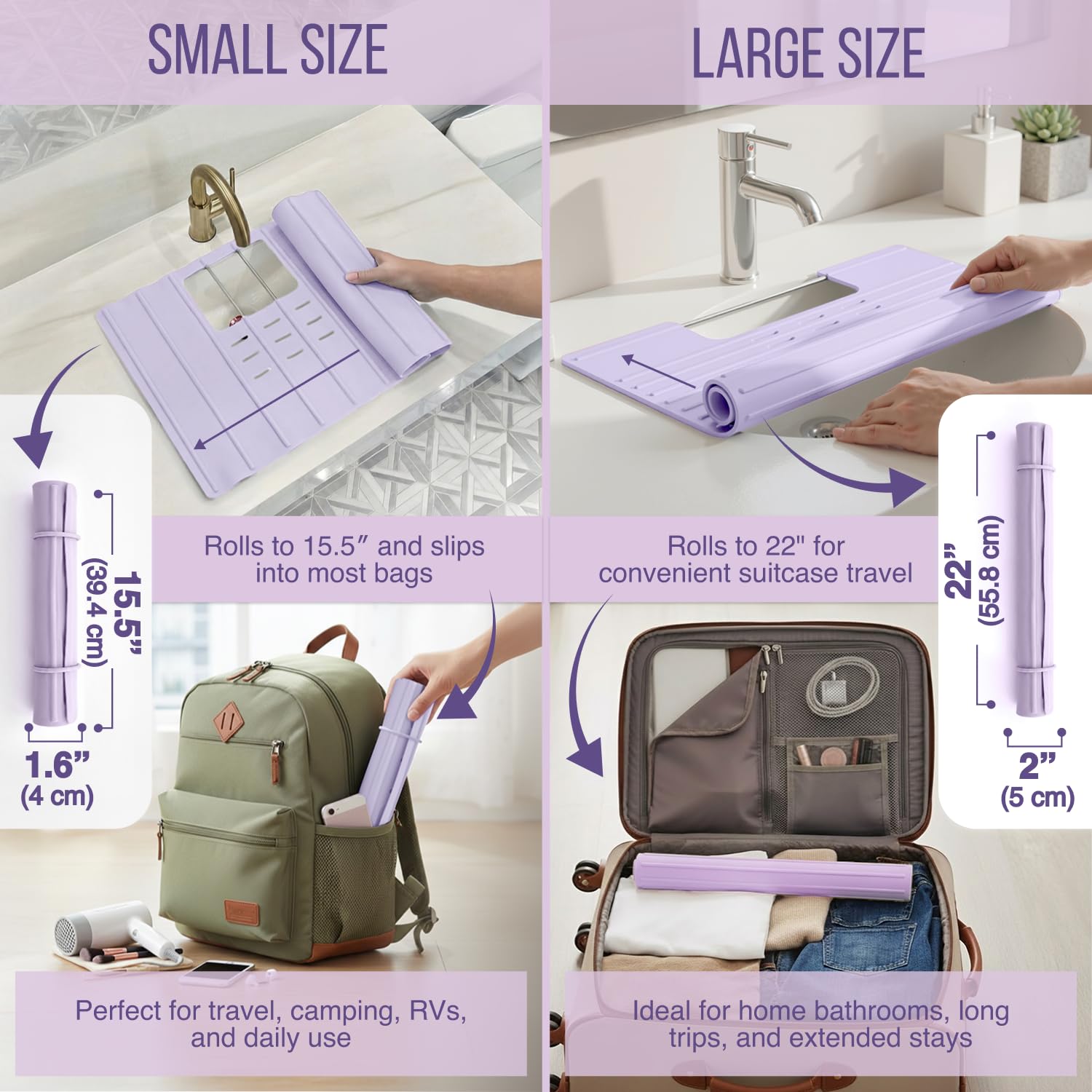 Maplefield Bathroom Sink Cover for Counter Space, Heat Resistant Silicone Sink Mat for Your Beauty Routine, Small Bathroom Space Saver Sink Cover for Makeup (Beige Large, 22" x 15" x 2" Inches)