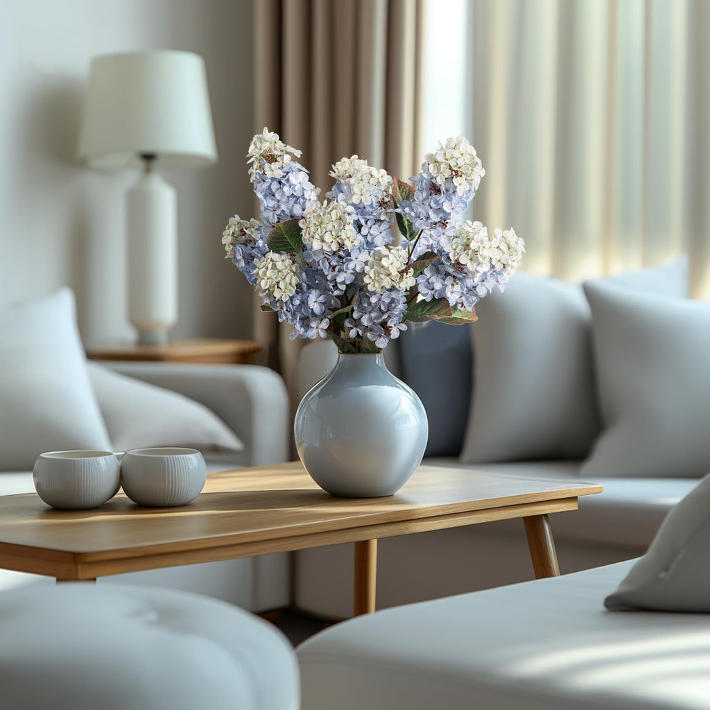 Ttranewsoo Hydrangea Artificial Flowers,Fall Hydrangeas Artificial Flowers,Blue Fake Fall Dried Hydrangea Flowers Decoration,Faux Silk Flower with Stems Winter Decor(Blue 24" 8pcs) Without Vase