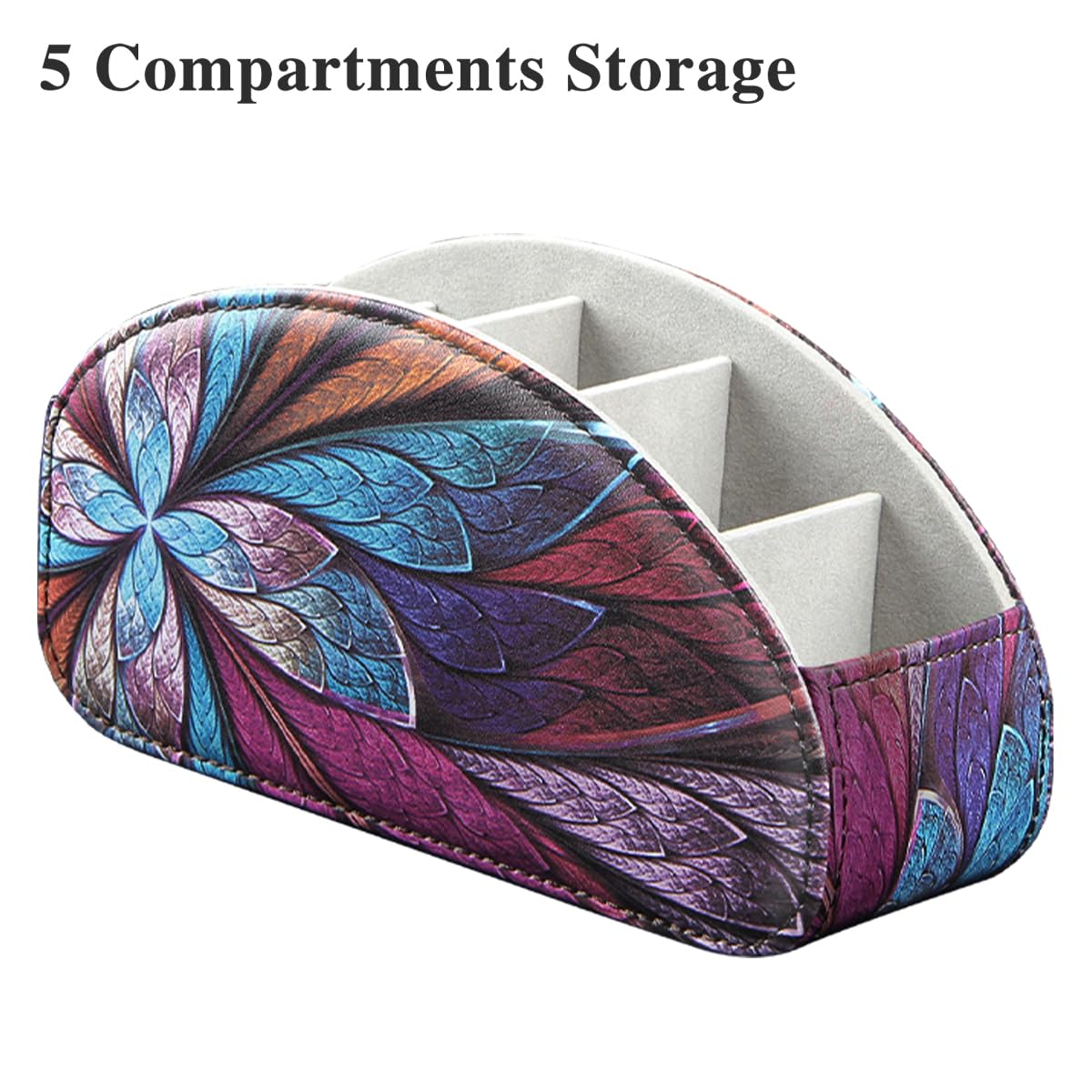 YAPISHI All-in-One Leather Brown TV Remote Holder with 5 Compartments Nightstand Desktop Media Player Remote Caddy Storage Box Organizer Tray for Mobile Office Phone Controller