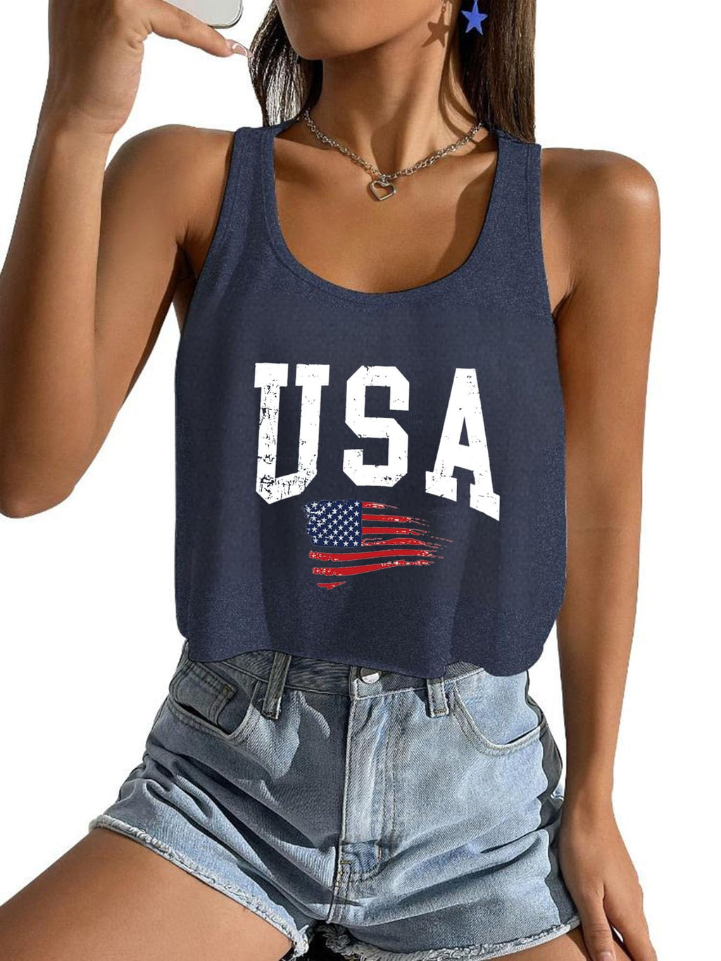 Women's Red White and Blue Shirts Patriotic Tops American Flag Graphic Crop Tops for Teen Girls