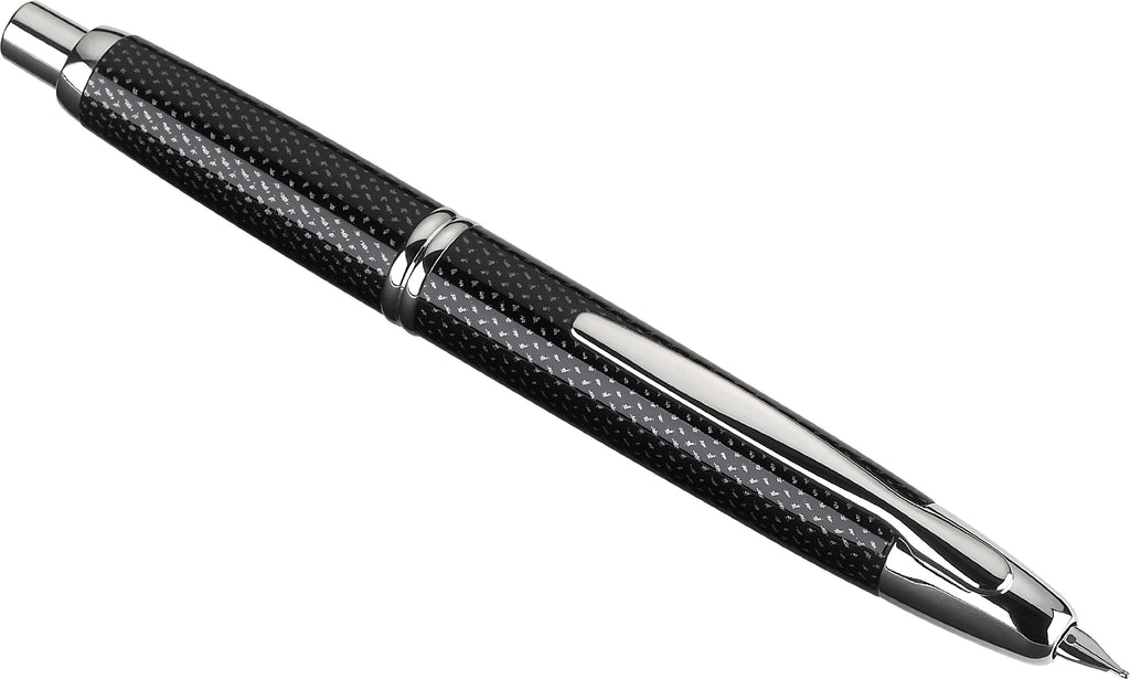 PILOT Vanishing Point Collection Refillable & Retractable Fountain Pen, Black Carbonesque Barrel with Rhodium Accents, Blue Ink, Medium Nib (60246)