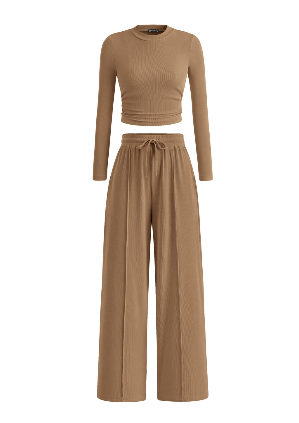 PRETTYGARDEN Women's 2 Piece Sets 2026 Fall Long Sleeve Crop Tops Wide Leg Pants Matching Outfit Tracksuits Spring Clothes