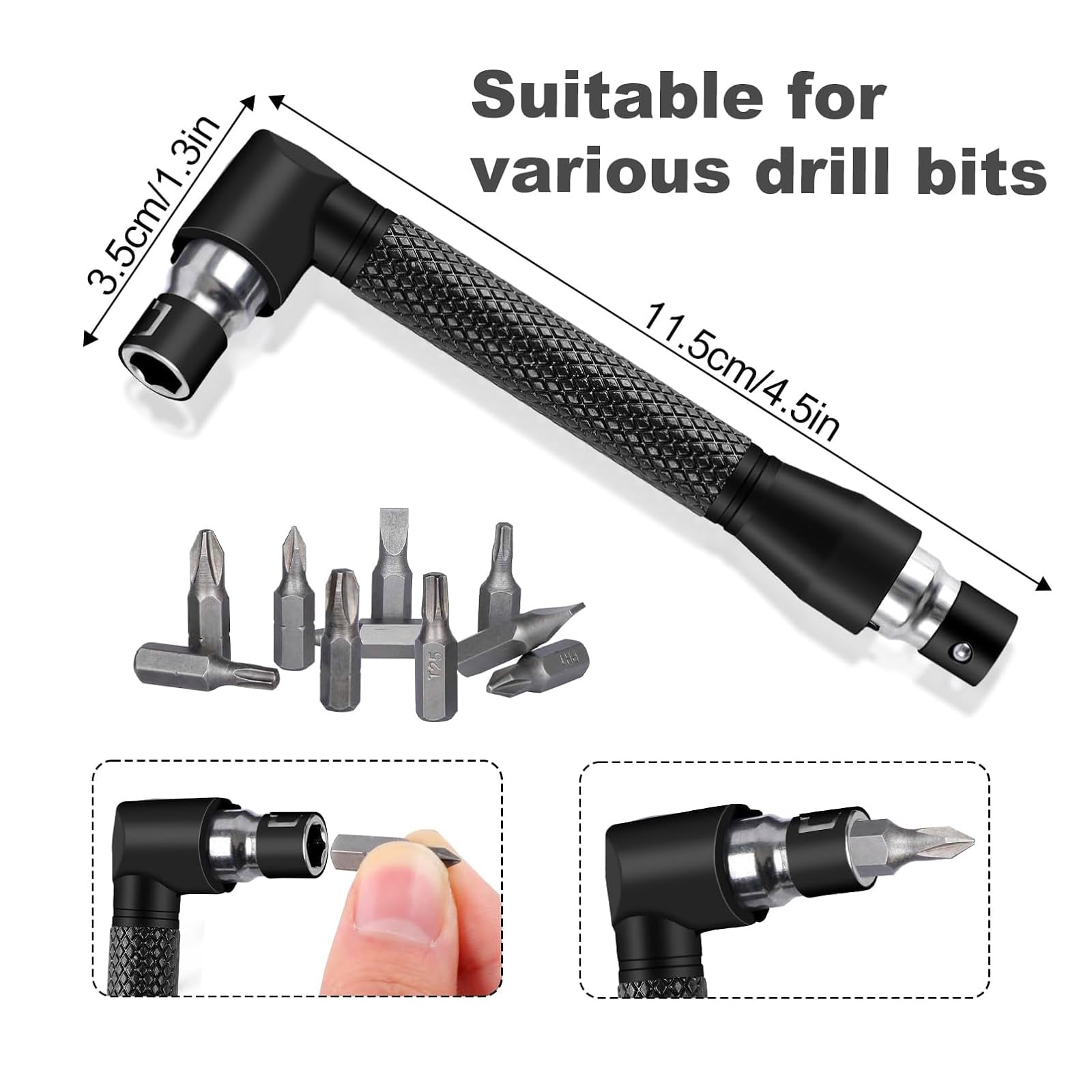 CIGOTU Impact Grade Power Hand Tools Driver Sockets Adapter Extension Set, 3Pcs 1/4 3/8 1/2" Hex Shank Drill Nut Driver Bit Set + 105 Degree Right Angle Driver Extension Screwdriver Drill Attachment