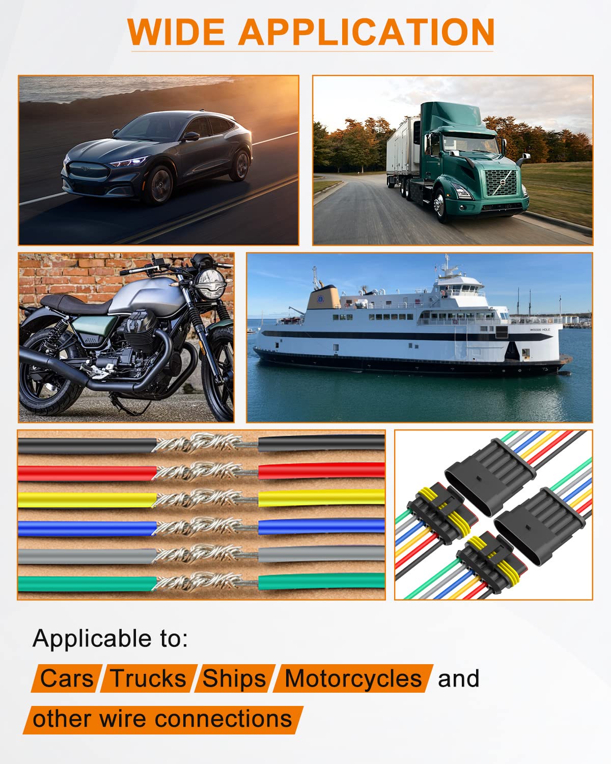 NAOEVO 2 Pin Connector Waterproof, 16 AWG 2 Wire Connectors, Automotive Electrical Male and Female Plug with Heat Shrink Tubing for Car Truck Boat Wire Connection, 6 Kits