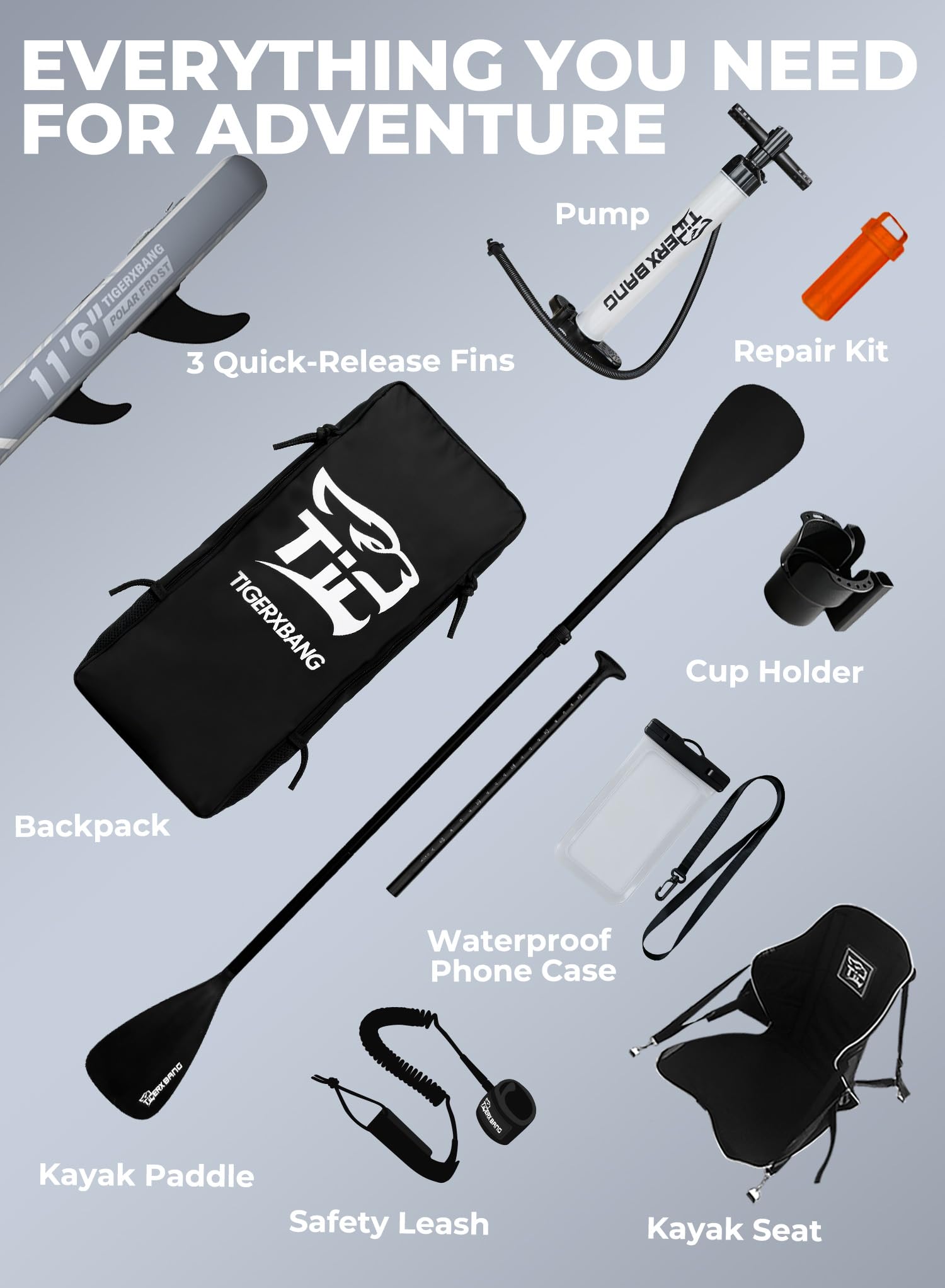 TIGERXBANG 11'6"/11'/10' Inflatable Paddle Board with Complete Accessories, Versatile Premium Paddle Boards for Adults/Youth, Stand Up Paddle Board Polar/Wave/Sunny Wave Collection
