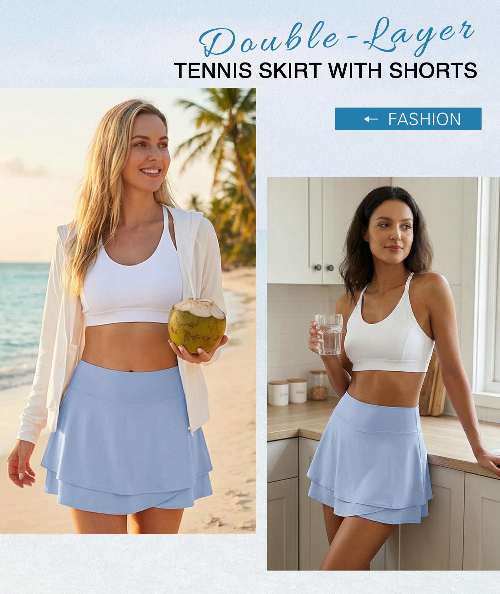EARKOHA Women Tennis Skort Athletic Golf Skirt High Waisted Layered Running Skirt Built-in Shorts with 2 Pockets