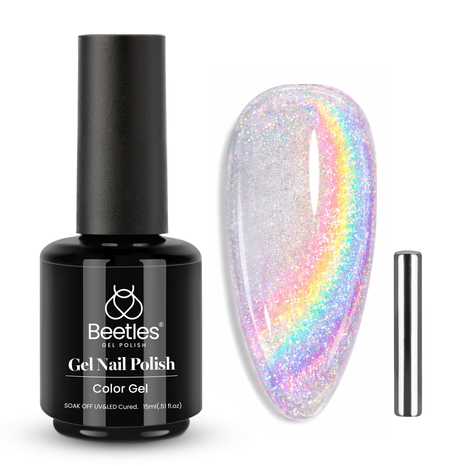 Beetles Star Cascade Silver Cat Eye Gel Nail Polish - 15ML Christmas Silver Glitter Cat Eye Gel Polish with Magnet Soak Off UV Velvet Nail Polish Salon DIY Manicure Winter Gift for Women