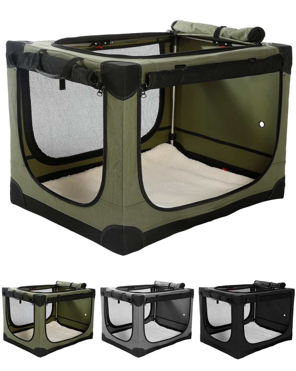 Veraste 24" L x 17" W x 17" H Collapsible Travel Dog Crate, Portable Soft Dog Kennel for Small Medium Pets up to 30 lbs, 4-Door Foldable Travel Crate with Durable Mesh & Storage Bag, Black