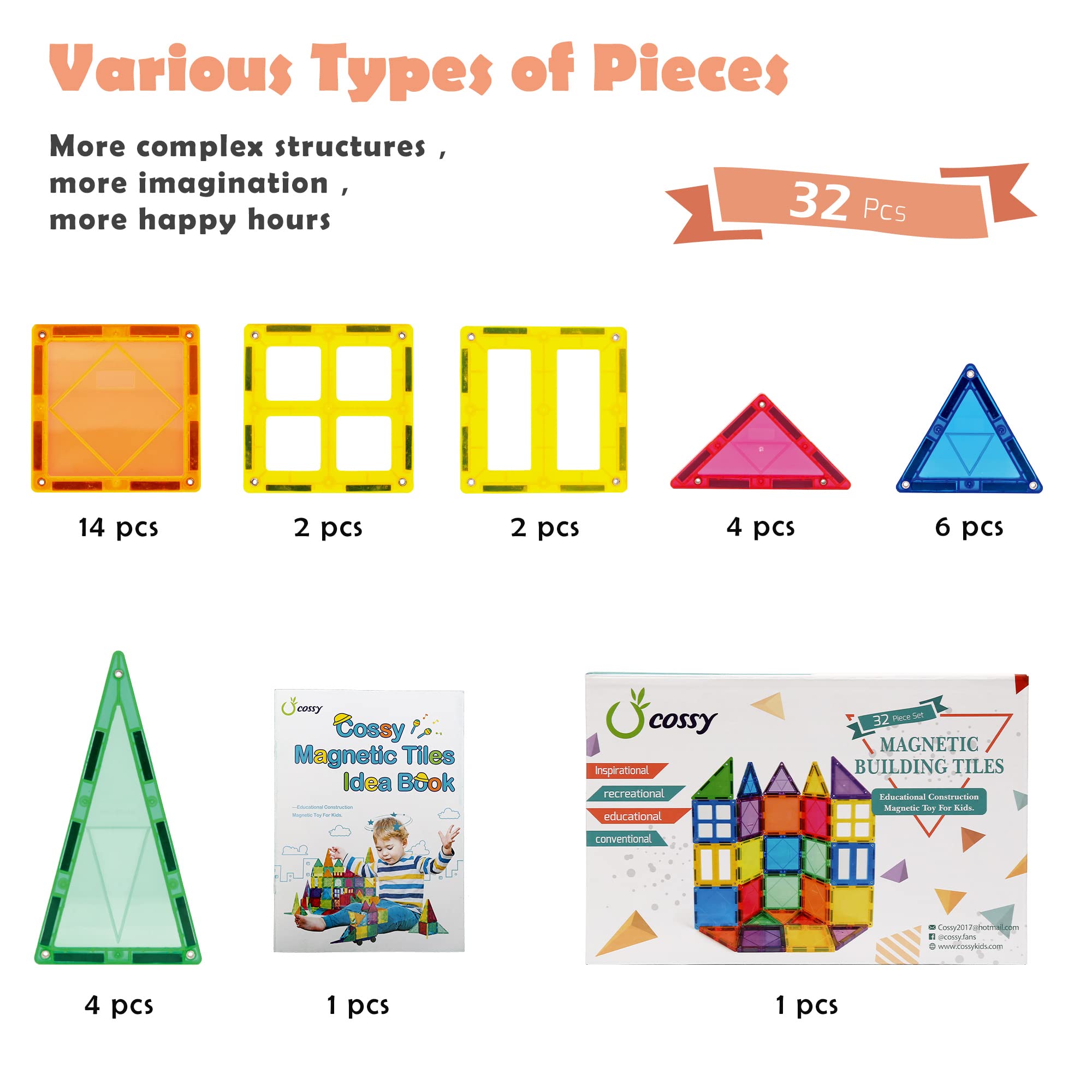cossy 120Pcs Magnetic Tiles Magnetic 3D Building Blocks Set Educational Construction Toys for 3 4 5 6 7 8 Year Old Boy and Girl with Stronger Magnets, Educational Toys, Recreational, Conventional