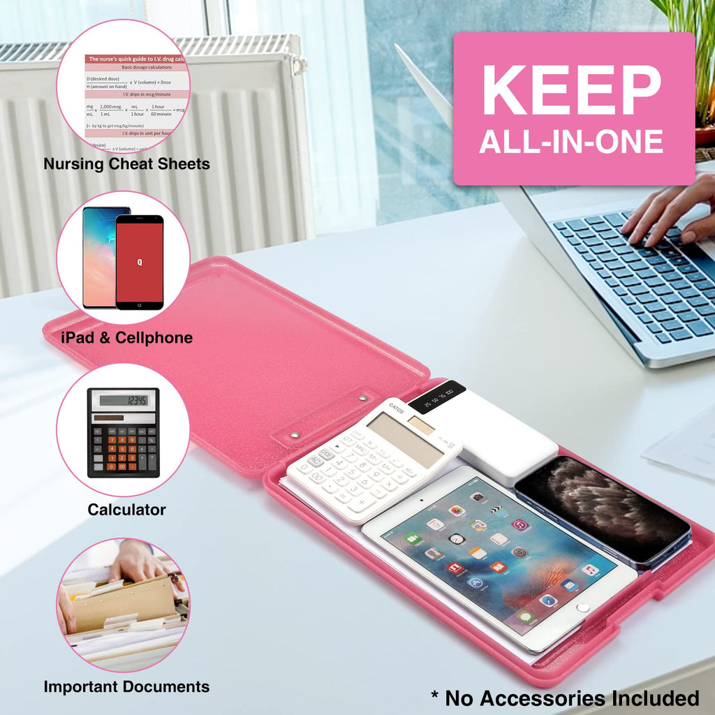 Sooez Clipboard with Storage, Plastic Storage Clipboards with Low Profile Clip, Nursing Clip Boards Foldable, Hanging Clipboard Case for Work, Teacher, Classroom Must Haves, Office School Supplies