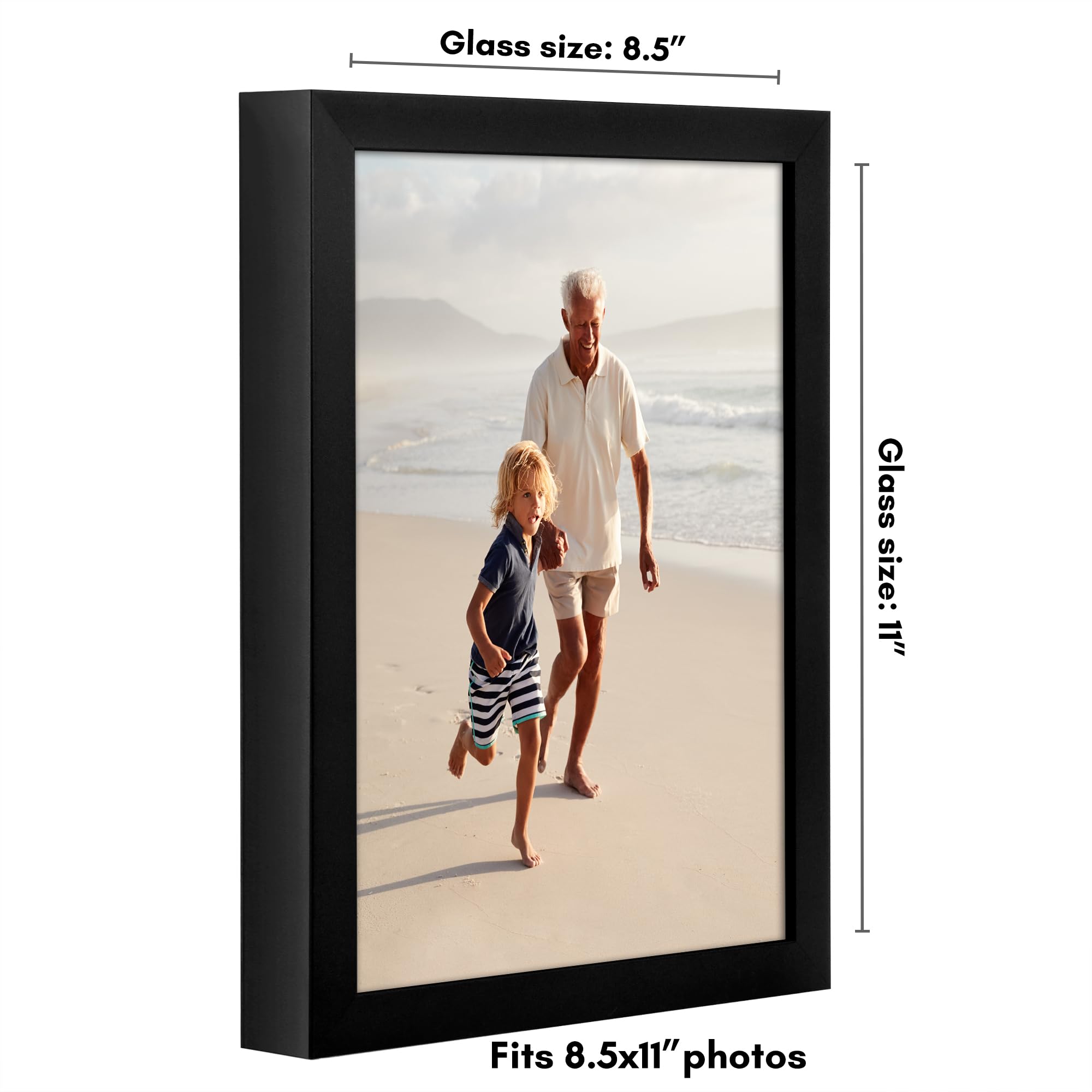 Americanflat 5x7 Picture Frame with Shatter-Resistant Glass - Soho Collection - Gallery Style Deep Molding Picture Frames for Tabletop and Wall Display - Black