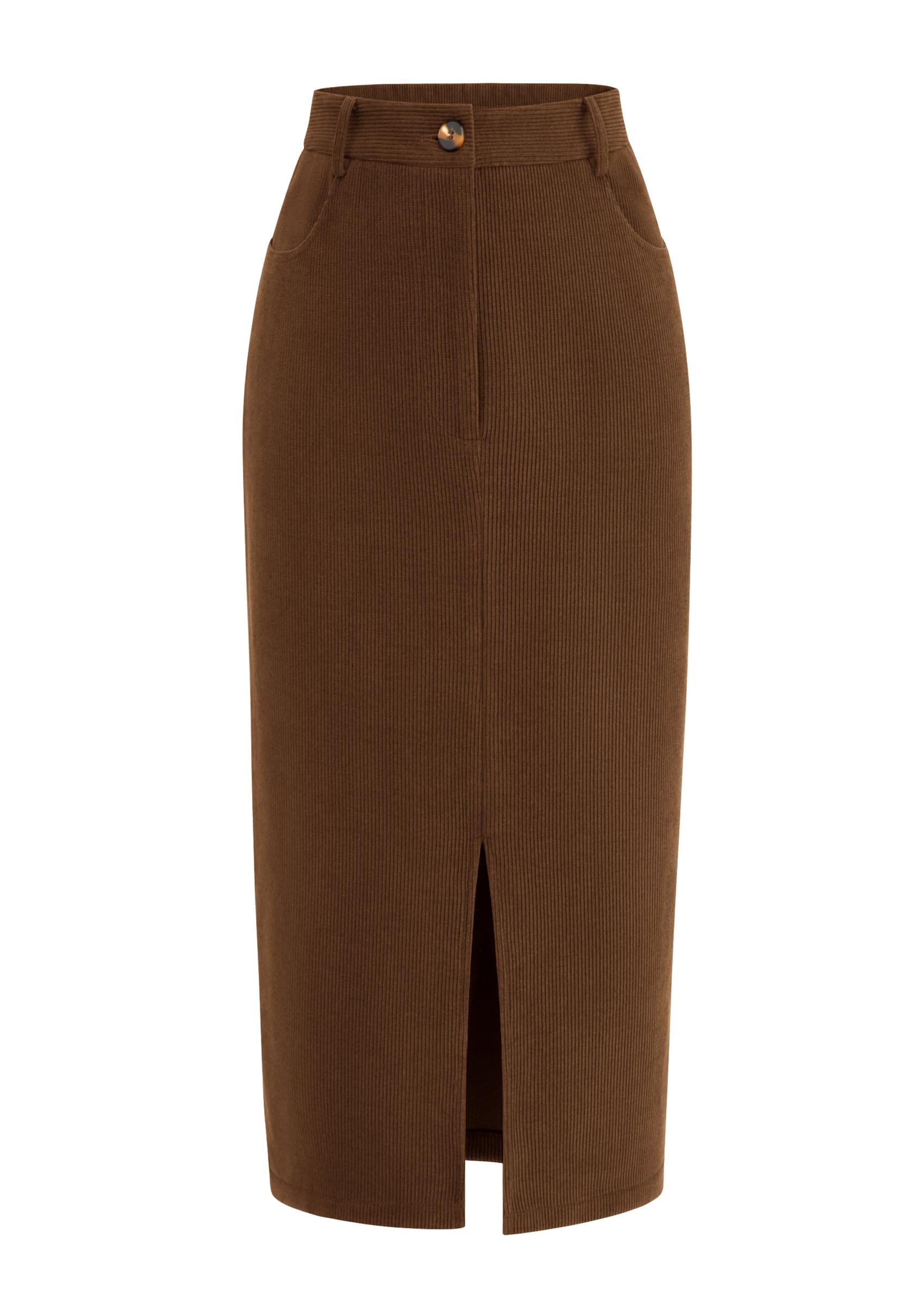 PRETTYGARDEN Corduroy Skirt Women Fall Midi Pencil Skirts | High Waisted Fashion Bottoms, Trendy Front Slit, Pockets, Comfy Dressy Clothes for Winter Casual Outings, Date Nights & Work