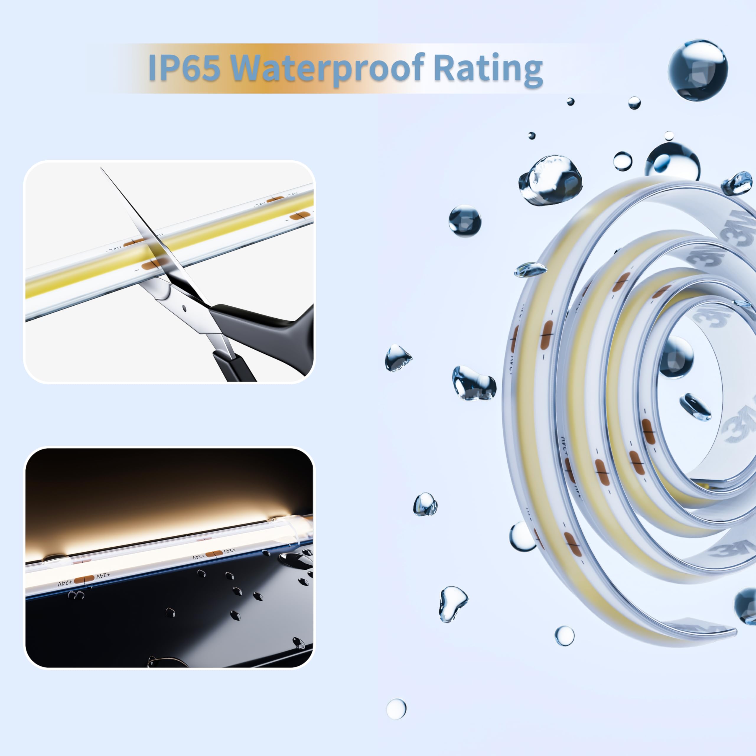 PAUTIX COB LED Strip Neon Rope Light 16.4ft/5m, 2700K Warm White 504 LEDs/m 24V,Silicone LED Neon Light IP68 Waterproof for Outdoor Indoor Lighting Decor(Power Supply NOT Included)