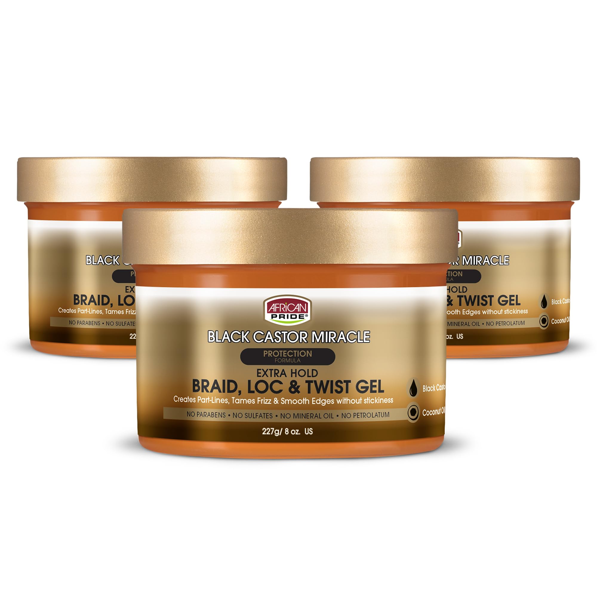African Pride Black Castor Miracle Extra Hold Braid, Loc, Twist Gel - Extreme Hold Braiding Hair Gel, Edge Control & Tames Frizz, No Flake | Natural Ingredients, Coconut Oil | 8oz