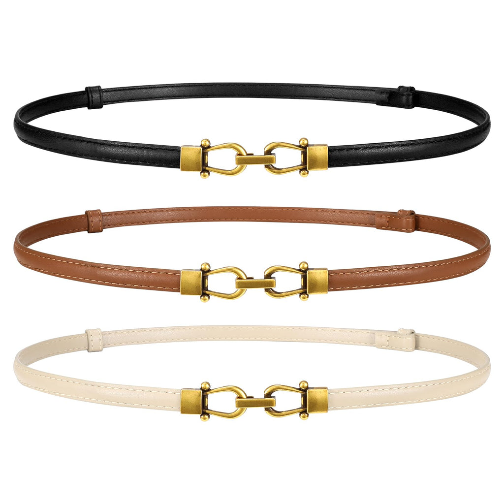 WERFORU Women Classic Leather Belt With Square Gold Silver Buckle For Jeans Pants