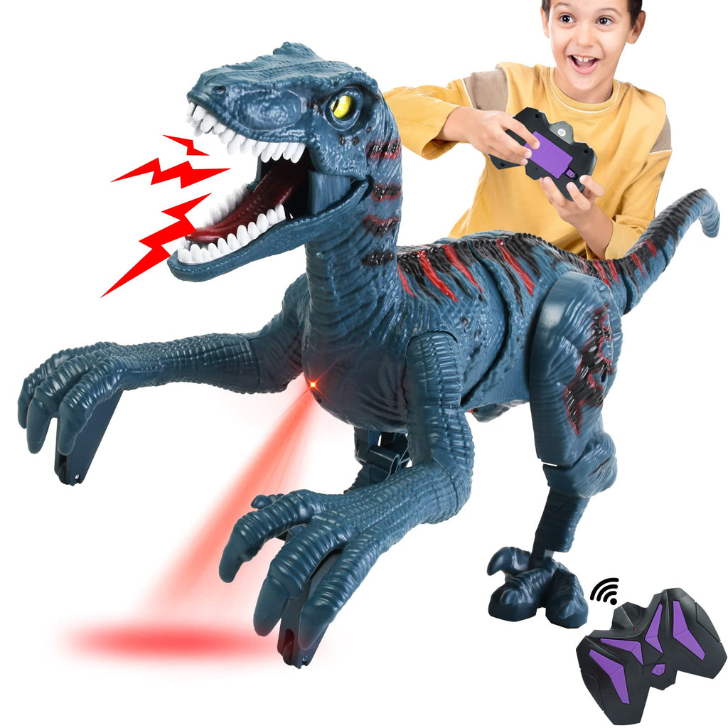 Remote Control Dinosaur Toys for Kid - Walking Dinosaur Toys for Boys 5-7，RC Jurassic Velociraptor Toys 8-12，Robot 3-5 with Light Sounds Birthday Gift Toy for Boys Age 3+ Rechargeable Black