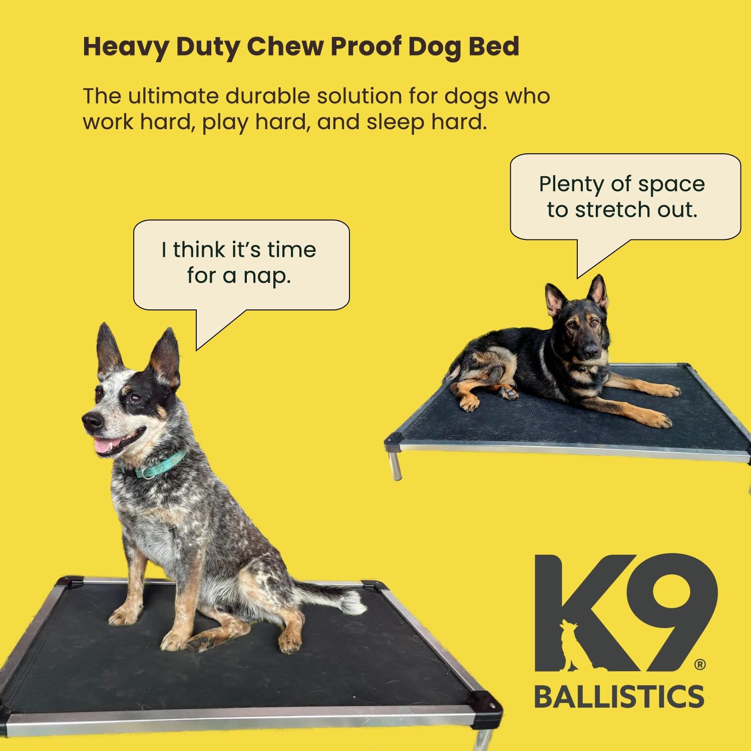 K9 Ballistics Chew Proof Elevated Cooling Outdoor Cot Bed for Small Dogs & Puppies - Virtually Indestructible, Preassembled, Withstands Aggressive Chewers - S, Black Mesh