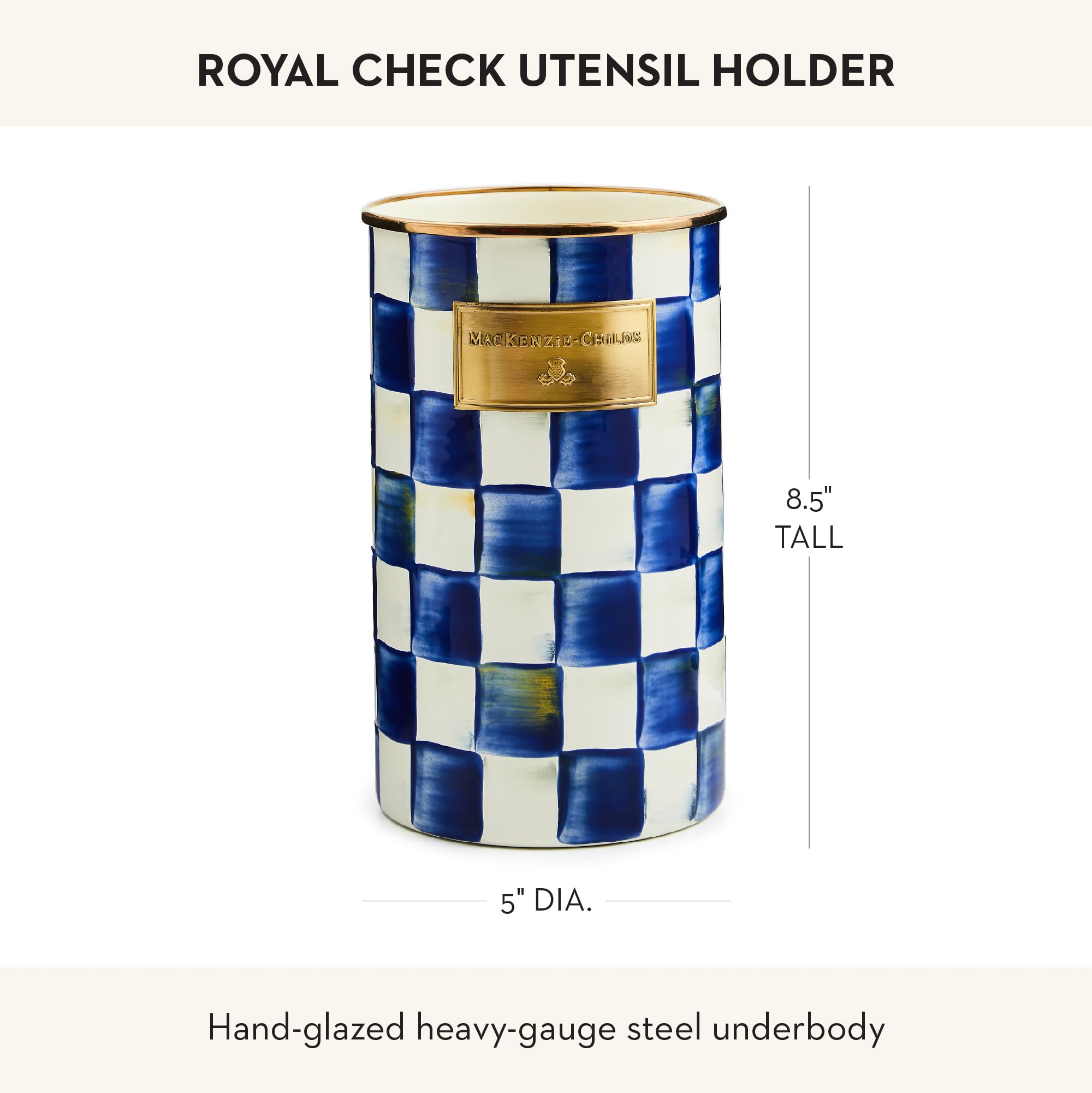 MACKENZIE-CHILDS Enamel Utensil Holder, Stylish Kitchen Countertop Organizer, Wild Rose Brown
