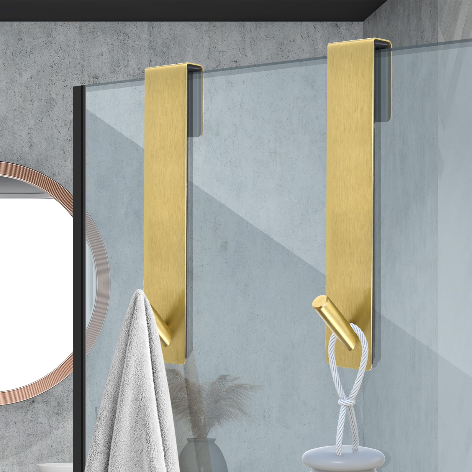 Kontoyo Shower Door Hooks(7.5 Inch),Extended Over Door Hooks for Bathroom Frameless Glass Shower Door,Stainless Steel Towel Hooks,Heavy Duty Rack Hooks for Robe,Towel-2 Pack-Black