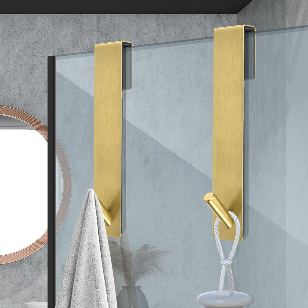 Kontoyo Shower Door Hooks(7.5 Inch),Extended Over Door Hooks for Bathroom Frameless Glass Shower Door,Stainless Steel Towel Hooks,Heavy Duty Rack Hooks for Robe,Towel-2 Pack-Black