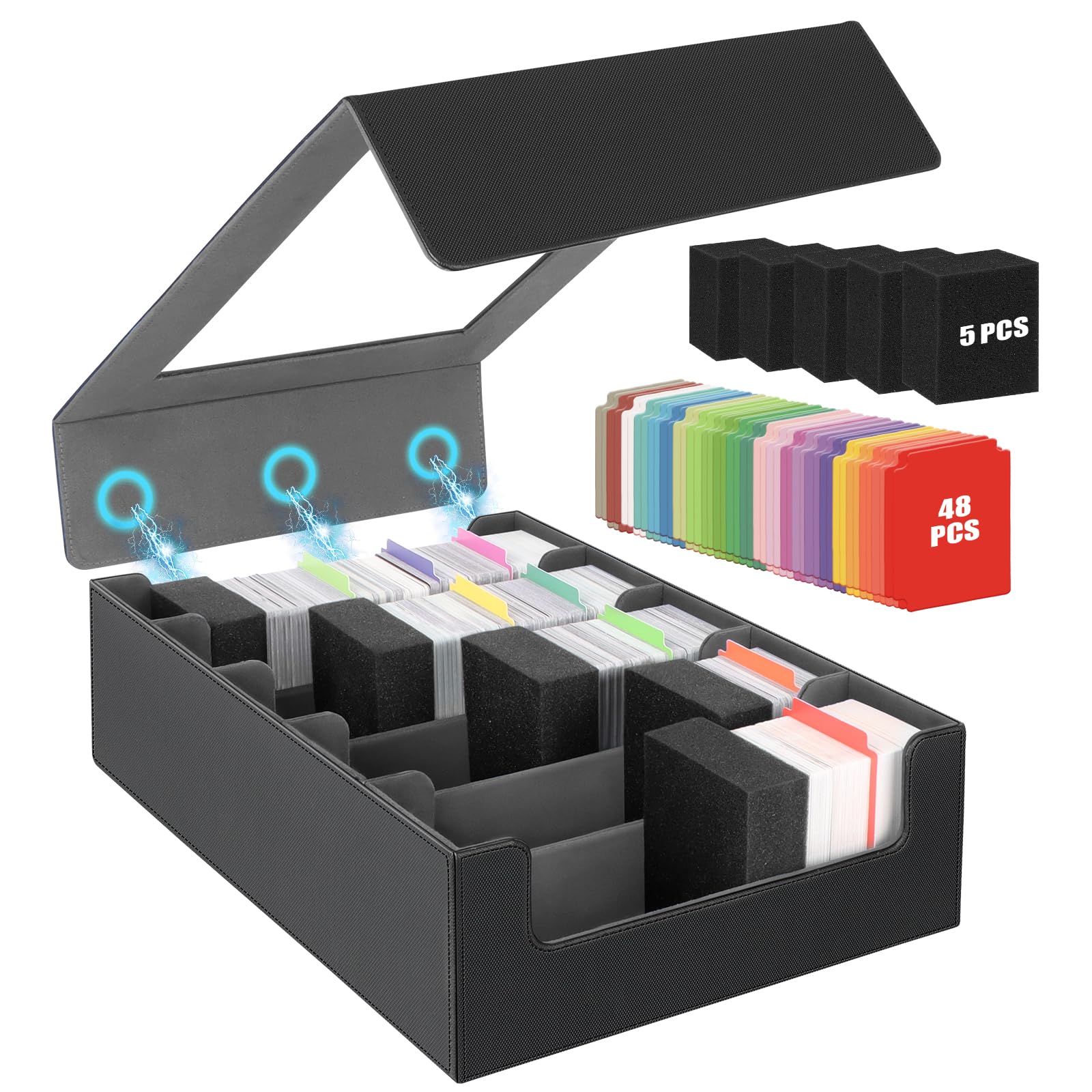AOBOPLE Trading Card Storage Box,3200+ Card Box Storage with 24 Dividers and 4 Foam Supporters PU Leather Magnetic Cards Deck Case for MTG TCG Magic and Sport Cards,Great Gift for Card Collectors
