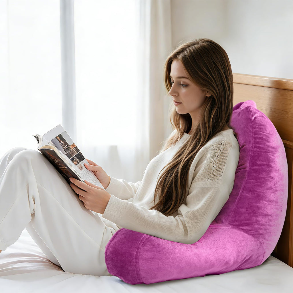 OAISZ Reading Pillow for Sitting in Bed Adult, Reading Pillow with Shredded Memory Foam, Bed Pillow with Washable Cover, Back Pillow Sitting Up with Extend Arms, Beige, X-Large