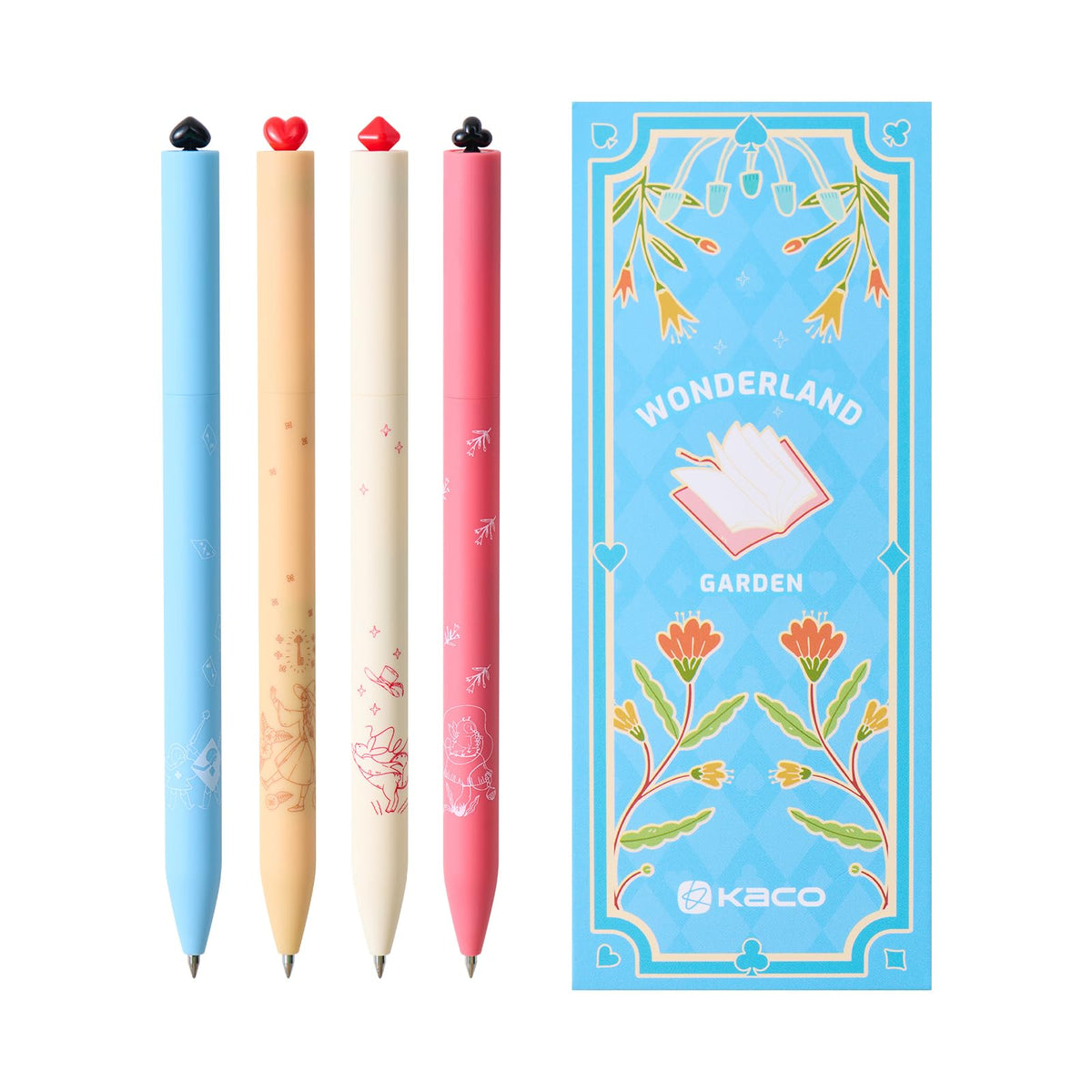 Kaco FIRST Gel Pens, Pack of 2 Pieces Cute Stationery Heart Pen Set with Extra 4 Black Refills Quick Drying Holiday Office Supplies (2 Colors)