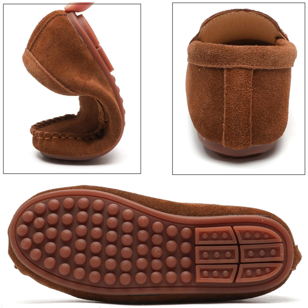 DADAWEN Toddler Little Kid Boys Girls Soft Suede Leather Slip On Flat Boat Dress Shoes Wedding Church Oxford Shoes Loafers