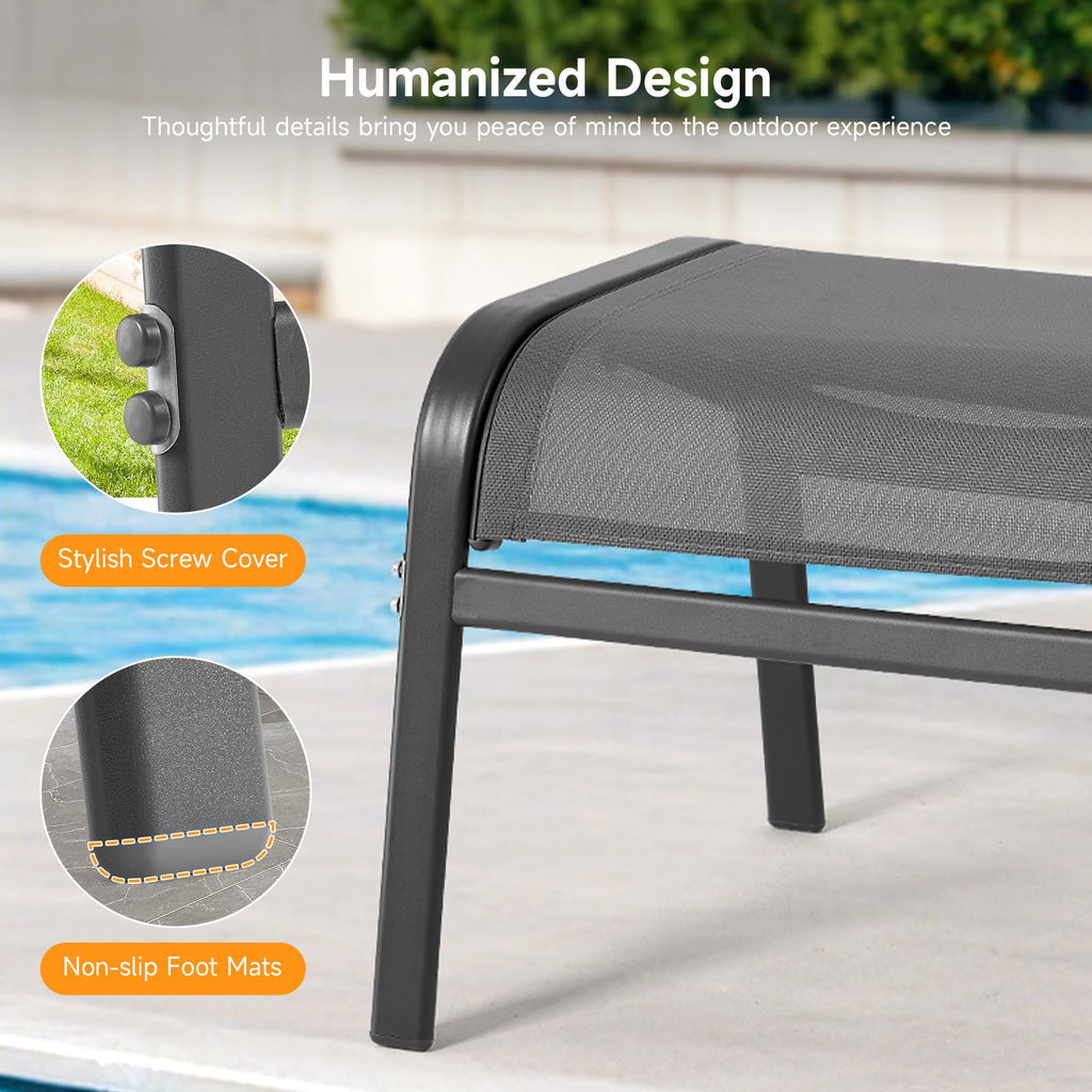 ONBRILL Outdoor Ottoman Set of 2, All Weather Outdoor Foot Stool with Supportive Textliene and Metal Frame, Stackable Oversized Outdoor Foot Rest for Furniture Patio Garden Pool, Beige
