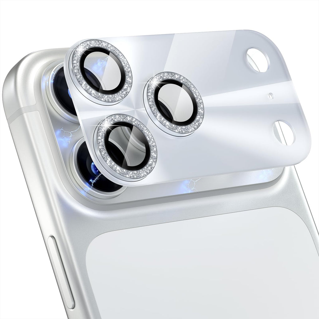 Choiche Compatible for iPhone 16 Pro/iPhone 16 Pro Max Camera Lens Protector, Bling Camera Cover with 9H Tempered Glass Lens Screen Protector Metal Ring Decoration Accessories(Black)