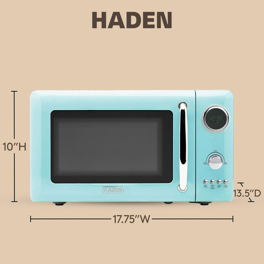 Haden 700 Watt 0.7 Cubic Foot Microwave Oven with Digital Controls, Defrost, and Instant Start Countertop Small Appliance, Ivory/Chrome