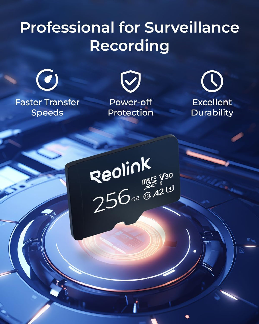 REOLINK 256GB microSDXC Memory Card, Up to 100MB/s, 4K UHD, U3, A2, V30, Class 10, FAT32, Micro SD Card Fully Compatible with Reolink Security Camera, Reolink PoE/WiFi/Battery Doorbell