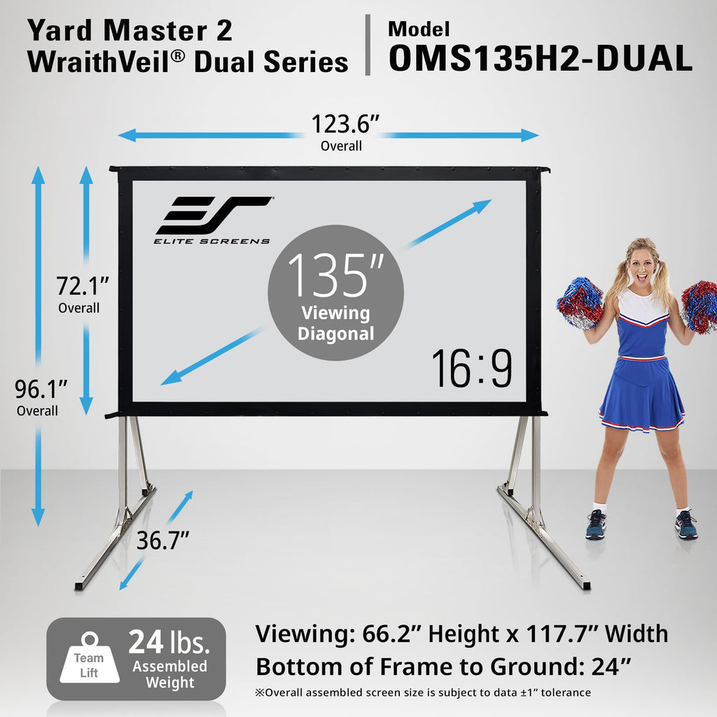 Elite Screens 100-inch Wraith Veil DUAL, 16:9, 0.8 Gain, 150° Viewing Angle, Front & Rear Projection Screen, Yardmaster 2 OMS100H2-Dual