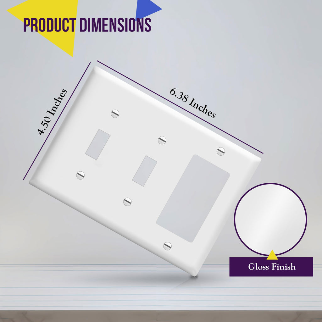 ENERLITES Combination Triple Light Switch Plate, Double Toggle/Single Decorator Switch, Standard Size 3-Gang 4.5" x 6.38", Polycarbonate Thermoplastic, 881231-BK, Black