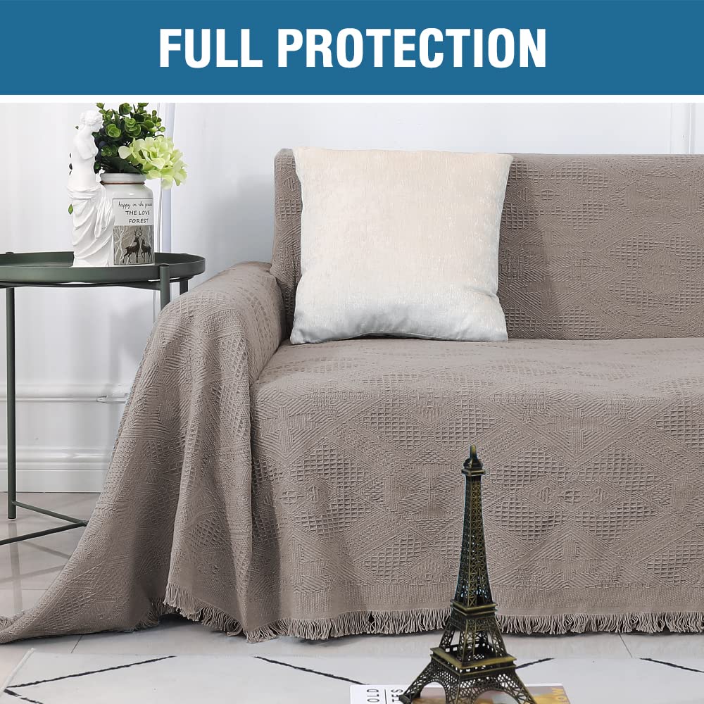 H.VERSAILTEX Cotton Sofa Covers Couch Cover Sofa Slipcover for Most Shape Sofas, Feature Thick Woven Jacquard Seamless with Tassels, Multi-Use Decorative for Couch (Medium: 71" x 91", Green)