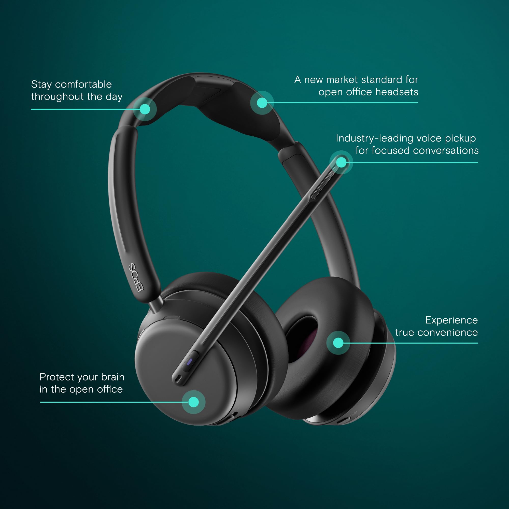 EPOS Impact 1061 ANC High-Performance Bluetooth Headset for PC - Double-Sided, Advanced Noise Cancellation, EPOS AI, Super Wideband Audio, Intuitive Controls, for Professionals in Loud Workspaces