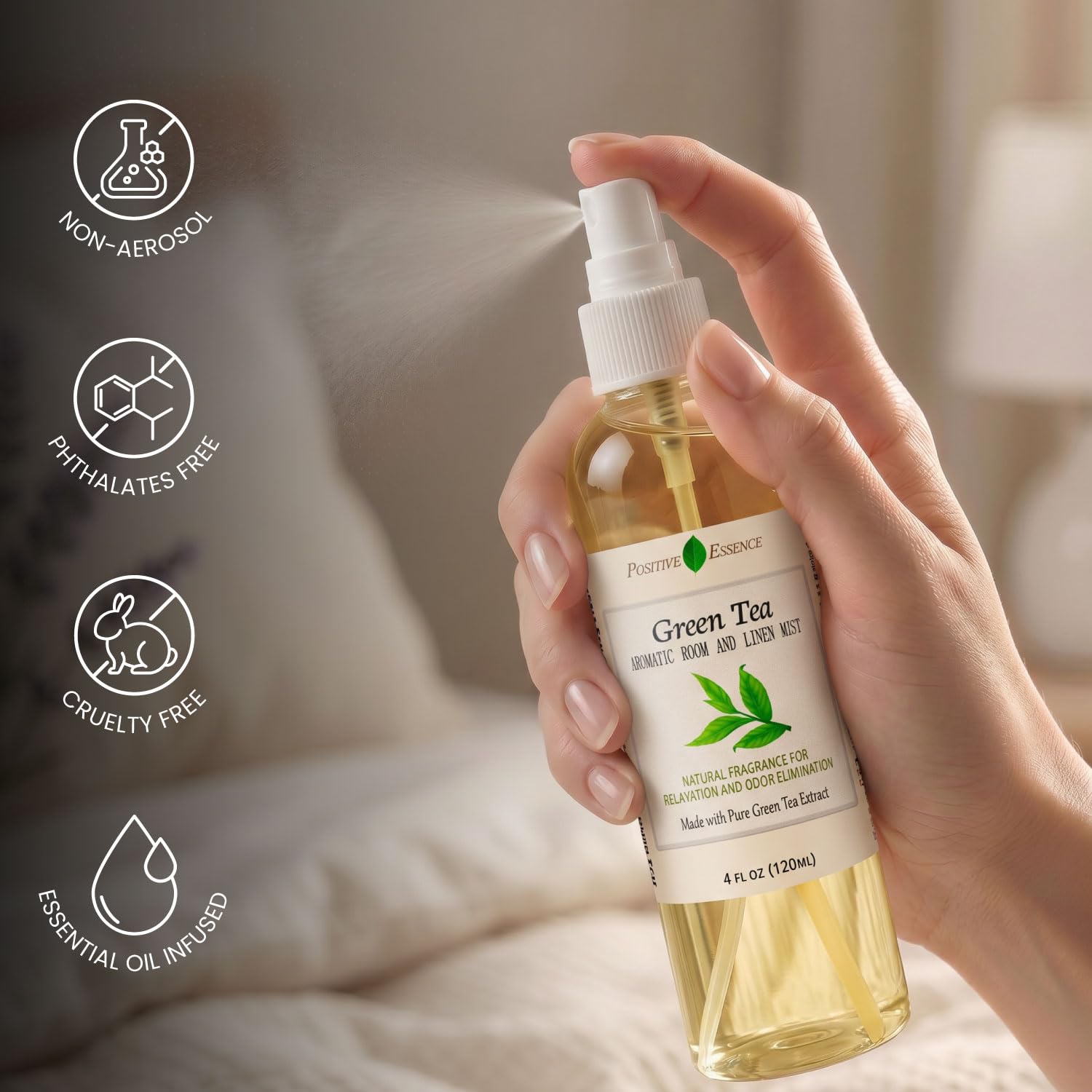 Linen and Room Spray Gift Set, (Lavender, Lemongrass, Rose, & Peppermint), Natural Air Freshener Made with Pure Essential Oils & Minimal Ingredients, Perfect Bathroom Spray or Room Mist, 4-Pack