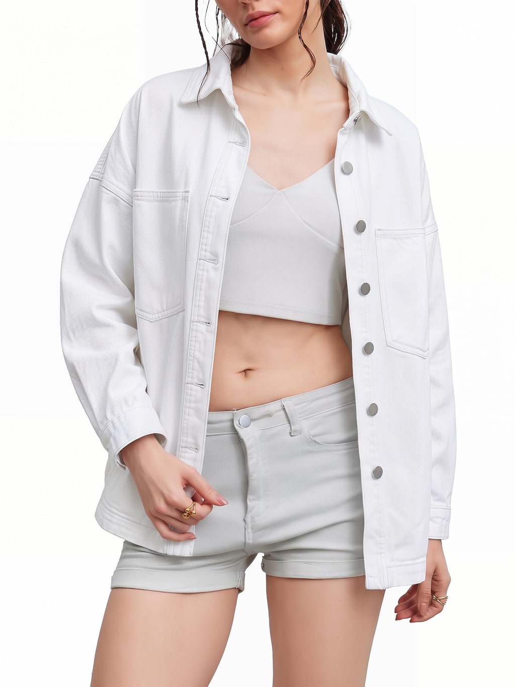 LifeShe Women Denim Shirt Jean Jacket Oversize Button Down Shirt Long Sleeve Jean Tops Trendy Shackets