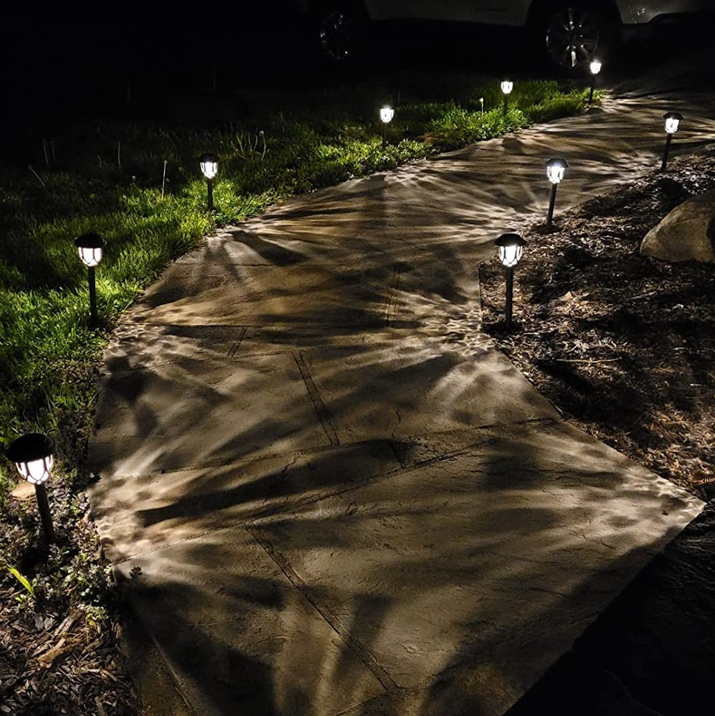 EXCMARK 10 Pack Solar Lights Outdoor Decorative, Solar Pathway Lights Outdoor, Solar Powered Garden Yard Lights for Walkway Sidewalk Driveway. (Black, Cool White)