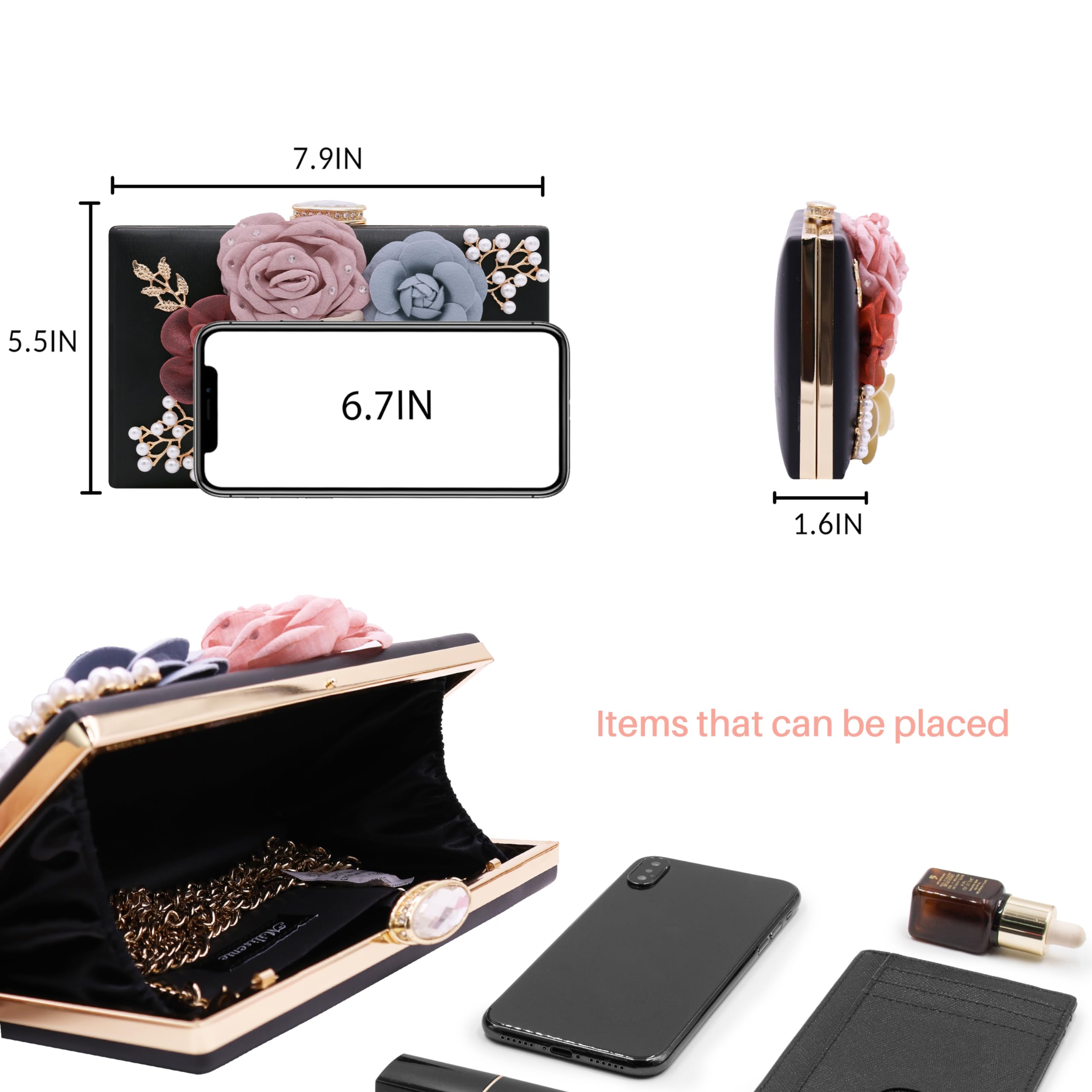 Evening Bag for Women, Flower Wedding Evening Clutch Purse Bride Floral Clutch Bag