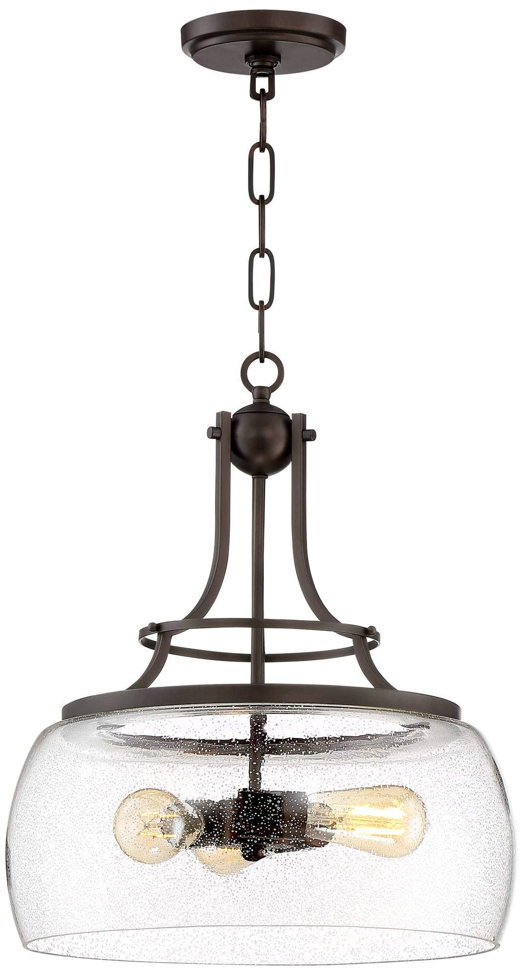 Franklin Iron Works Charleston Satin Nickel Pendant Chandelier 16" Wide Rustic Farmhouse Seeded Clear Glass LED 3-Light Fixture for Dining Room House Foyer Entryway Kitchen Bedroom Living Room