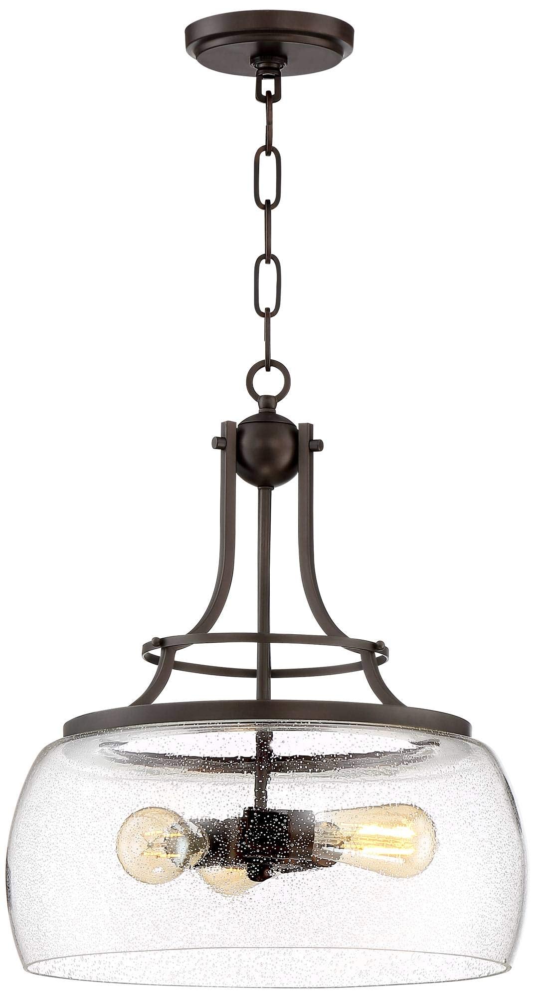 Franklin Iron Works Charleston Satin Nickel Pendant Chandelier 16" Wide Rustic Farmhouse Seeded Clear Glass LED 3-Light Fixture for Dining Room House Foyer Entryway Kitchen Bedroom Living Room