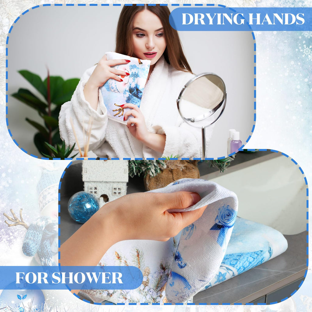 Preboun 3 Pack Christmas Gnome Bathroom Towels Set - Christmas Tree Hand Towels, Winter Snowflake Bath Towels, Soft Absorbent Dish Towels for Bathroom, Kitchen, Home, Hotel, Beach, Gym, Spa