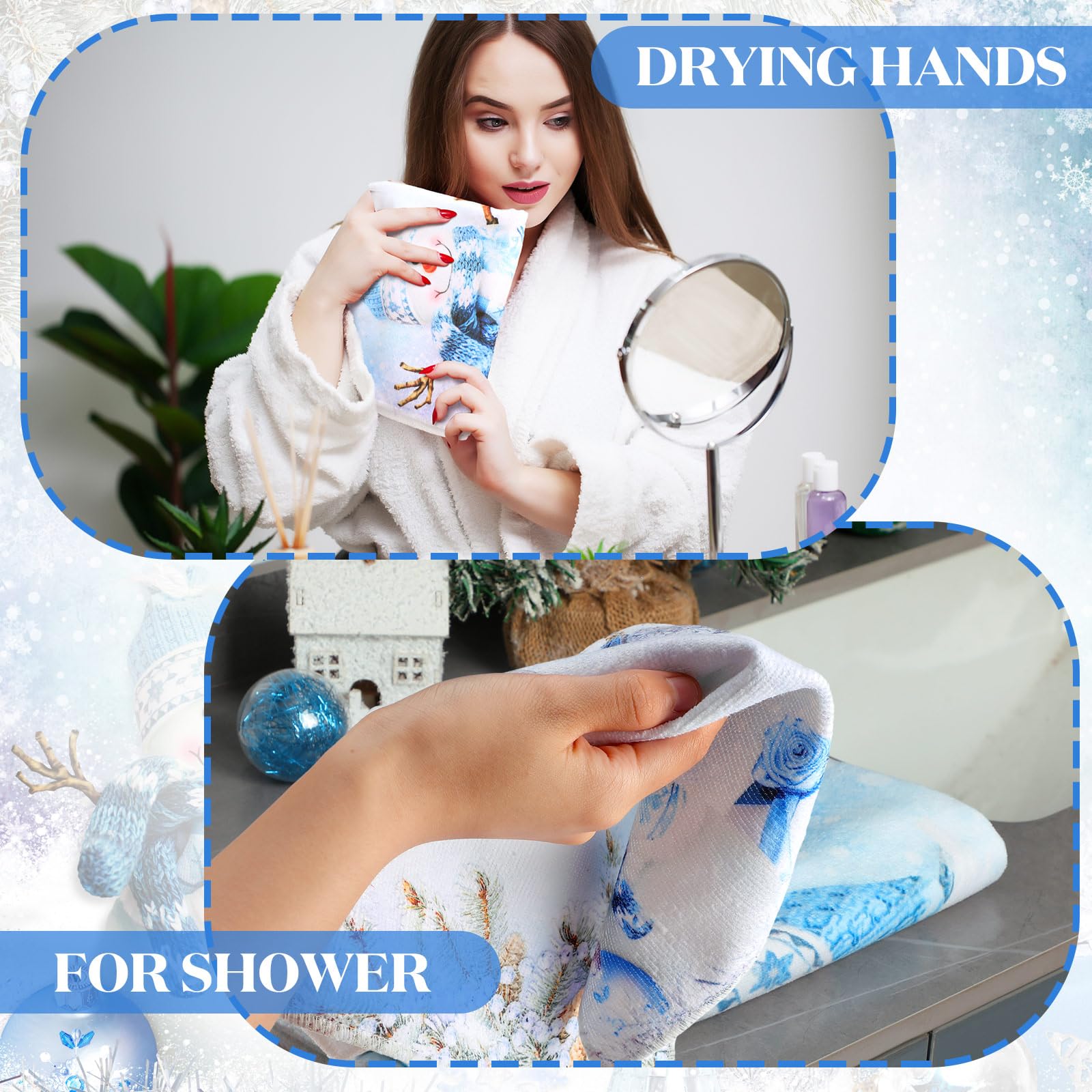 Preboun 3 Pack Christmas Gnome Bathroom Towels Set - Christmas Tree Hand Towels, Winter Snowflake Bath Towels, Soft Absorbent Dish Towels for Bathroom, Kitchen, Home, Hotel, Beach, Gym, Spa