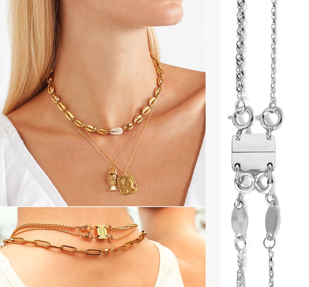 Layering Magnetic Necklace Clasp,18 K Gold and Silver Separator for Stackable Necklaces