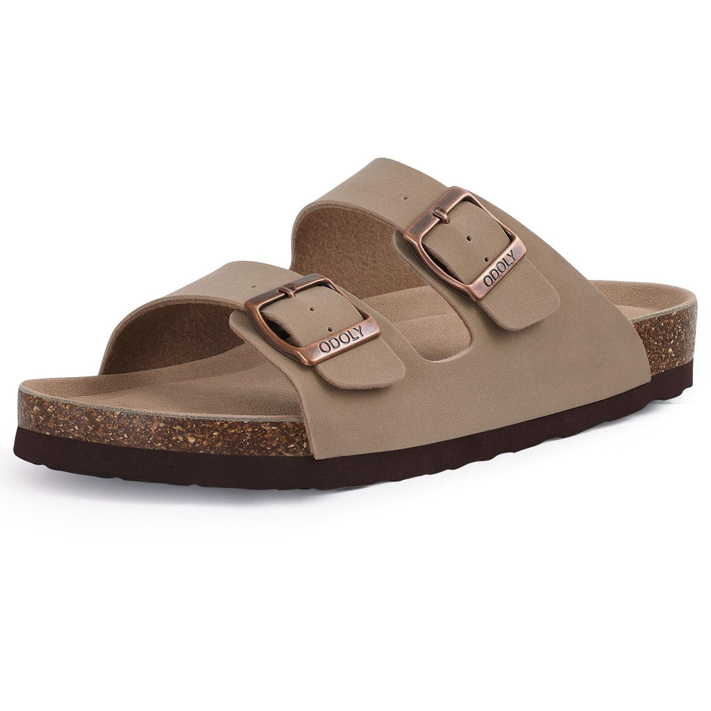 ODOLY Unisex Cork Footbed Slide Sandal, Arch Support Summer Outdoor Sandals with Adjustable Buckle for Women and Men