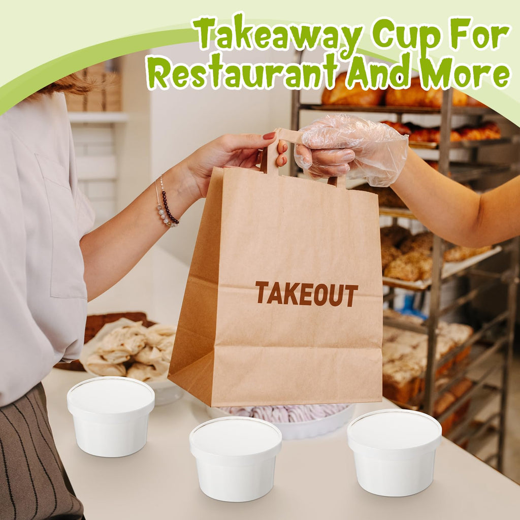 Fulmoon 100 Pack Paper Soup Containers with Lids Disposable Paper Food Containers with Vented Lid Kraft Ice Cream Cake Dessert Cups Soup Bowl for Party Hot Food Fruit Microwave(4 oz,Brown)