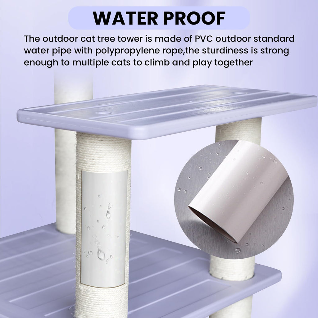 Tall Cat Tree for Outdoor and Indoor Cats, Weatherproof Large Outdoor Cat Tree Tower with Scratching Posts